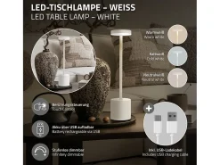 ML-Design Lámpara de mesa LED blanca táctil inalámbrica Ø8x34,5cm foco de luz blanca regulable, recargable con USB-C para mesita, escritorio o estudio
