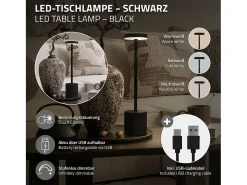 ML-Design Lámpara de mesa LED negra táctil inalámbrica Ø8x34,5cm foco de luz blanca regulable, recargable con USB-C para mesita, escritorio o estudio