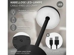 ML-Design Lámpara de mesa LED negra táctil inalámbrica Ø8x34,5cm foco de luz blanca regulable, recargable con USB-C para mesita, escritorio o estudio