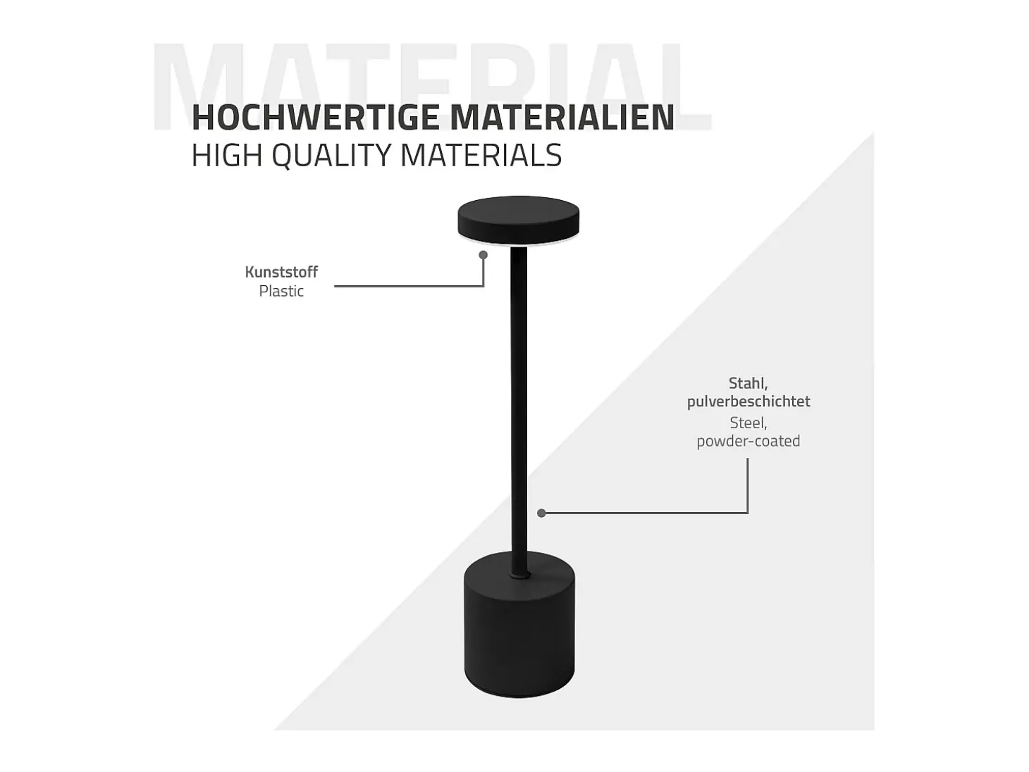 ML-Design Lámpara de mesa LED negra táctil inalámbrica Ø8x34,5cm foco de luz blanca regulable, recargable con USB-C para mesita, escritorio o estudio