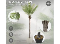 ML-Design Palmera Artificial 210 cm, Planta Artificial Grande, Palmera Tropical Artificial, Planta Artificial, Planta Falsa Deko