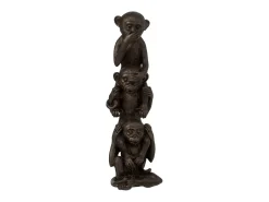 Monos de la sabiduría en hombro de resina marrón 10x9x33 cm