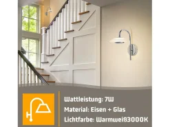NETTLIFE - Aplique de pared LED para interiores, diseño moderno, cromado, para pasillo, cristal de 3000 K, para escalera de hotel