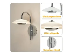 NETTLIFE - Aplique de pared LED para interiores, diseño moderno, cromado, para pasillo, cristal de 3000 K, para escalera de hotel