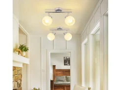 NETTLIFE 2 Foco de techo blanco E14 para interiores, pantalla de cristal vintage, sin bombillas
