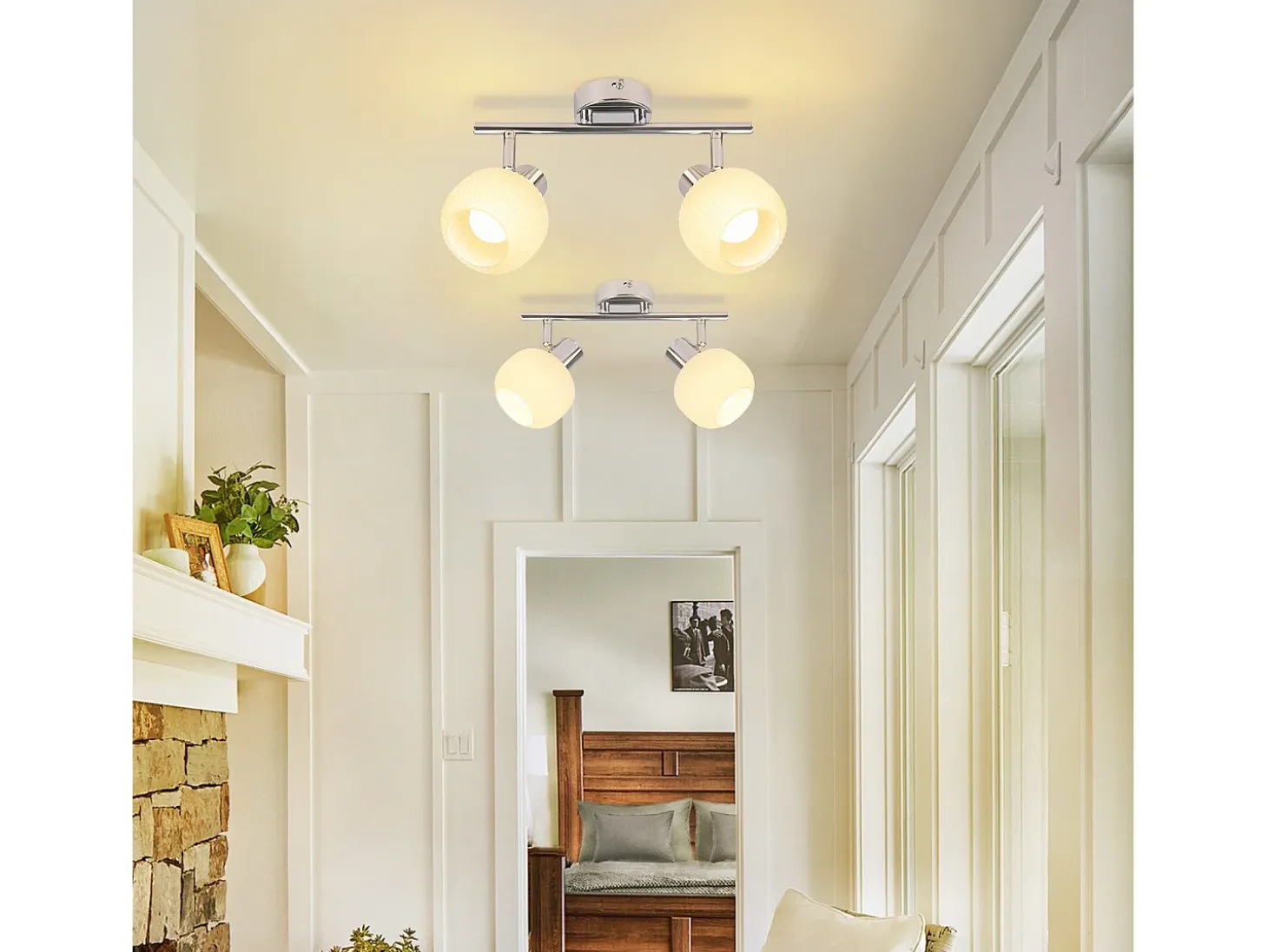 NETTLIFE 2 Foco de techo blanco E14 para interiores, pantalla de cristal vintage, sin bombillas