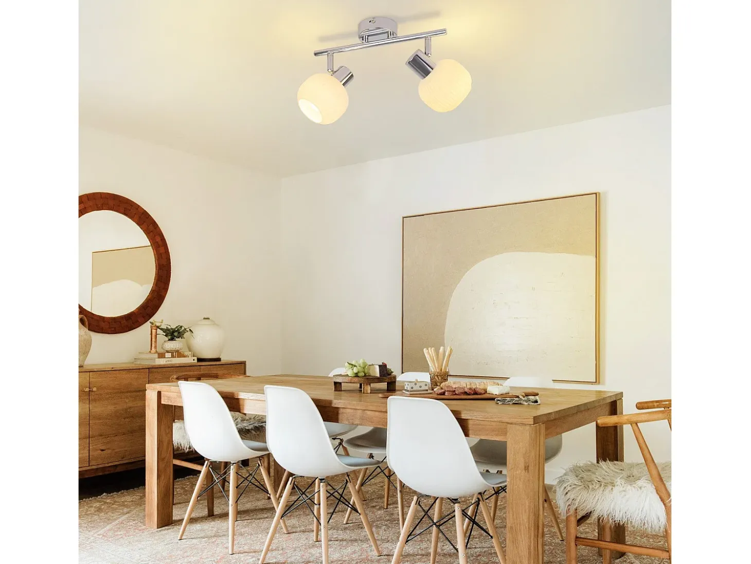 NETTLIFE 2 Foco de techo blanco E14 para interiores, pantalla de cristal vintage, sin bombillas