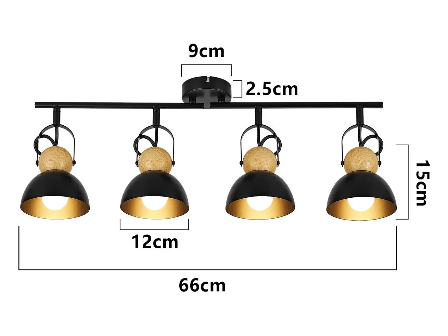 NETTLIFE - Foco de techo vintage negro E27, 350°, ajustable, estilo retro, industrial, de metal, para pasillo, 4 llamas