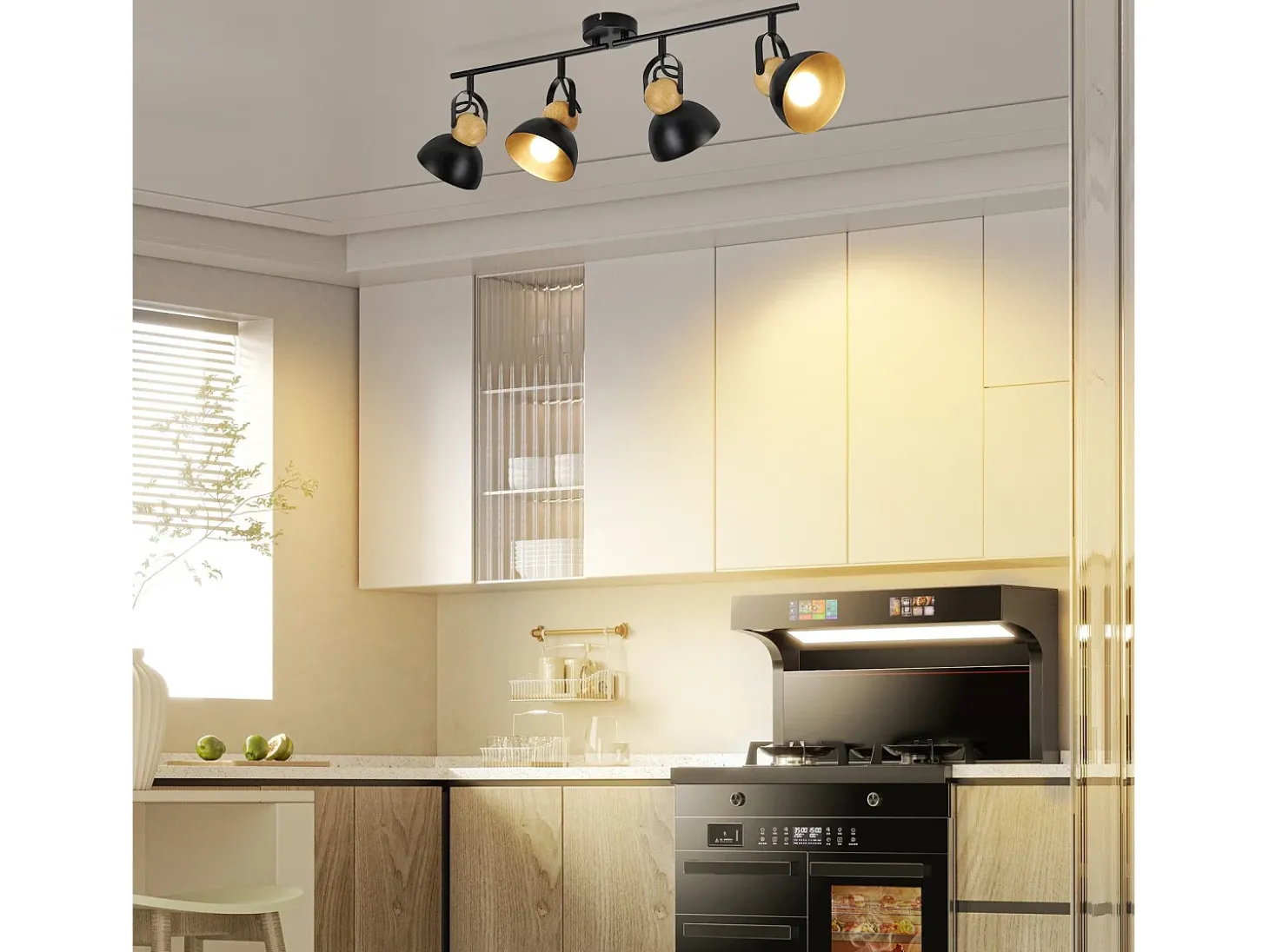 NETTLIFE - Foco de techo vintage negro E27, 350°, ajustable, estilo retro, industrial, de metal, para pasillo, 4 llamas