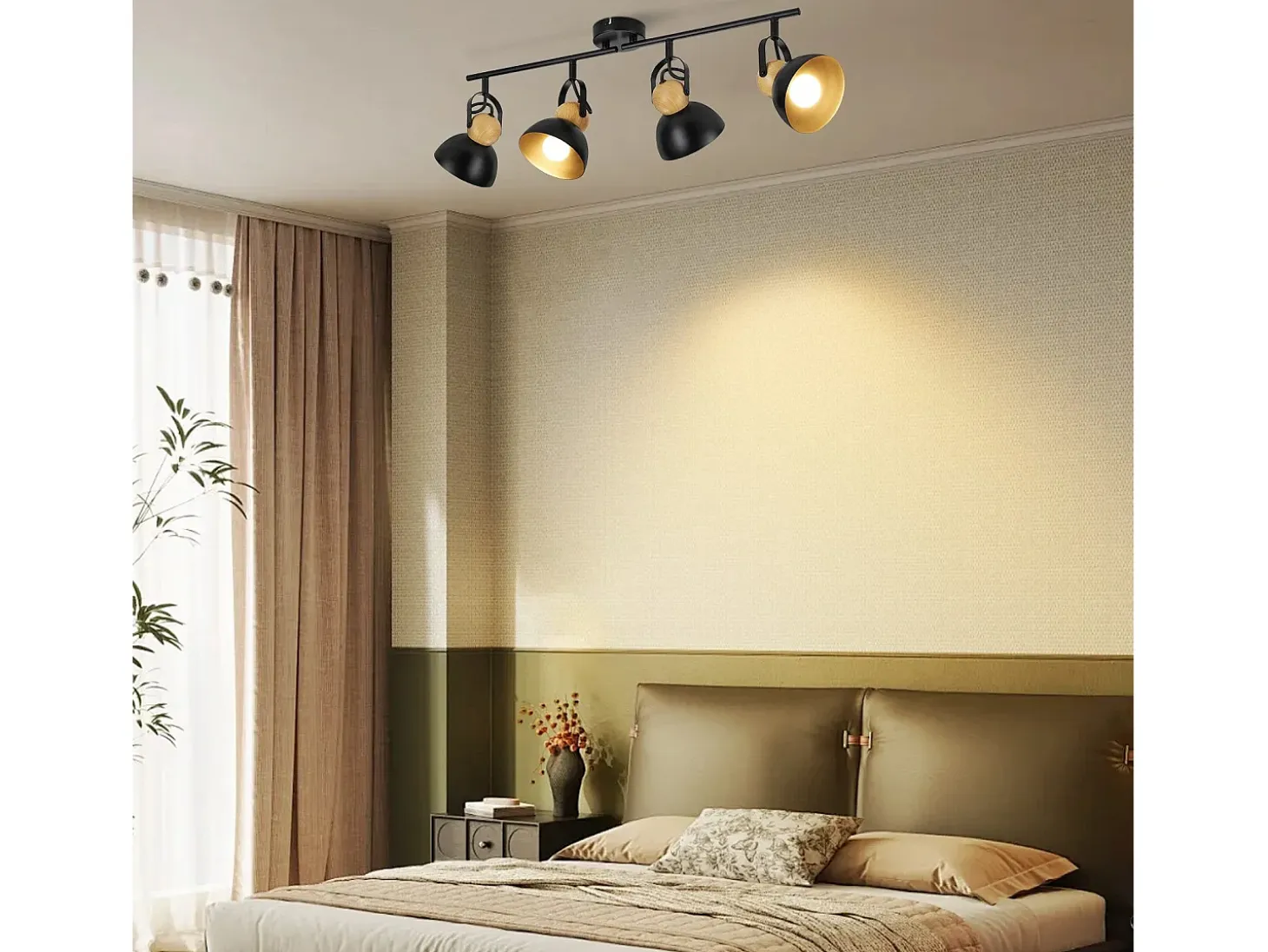 NETTLIFE - Foco de techo vintage negro E27, 350°, ajustable, estilo retro, industrial, de metal, para pasillo, 4 llamas