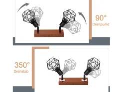 NETTLIFE 2 Focos de Techo de Madera Vintage Negro E14 Orientable 350° en Metal, Plafón para Cocina, Salón, Dormitorio, , máx 25W