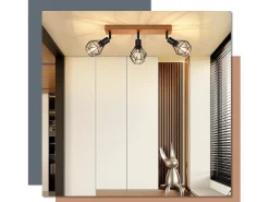 NETTLIFE 3 Focos de techo de madera negra E14 retro metal orientable 350° interior MAX.25W para salón dormitorio sin bombilla