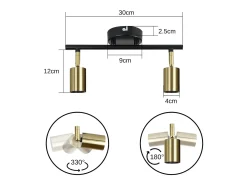 NETTLIFE 2 focos de techo vintage E27 lámpara de pasillo negro y dorado techo giratorio de 360° industrial moderno para pasillos de pasillo de cocina