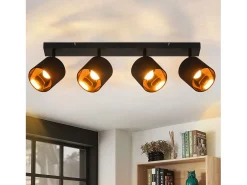 NETTLIFE 4 Focos de Techo Vintage Negro E14 Giratorio 350° MAX.25W con Pantalla de Tela para Dormitorio Salón (Sin Bombilla)