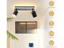 NETTLIFE 2 Focos de techo LED negros GU10 de metal, orientables 330°, para dormitorio, pasillo, comedor, cocina, salón, luz blanca cálida