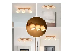 NETTLIFE 3 Focos de Techo Moderno de Pared de Madera Giratorio 350° E14 MAX.25W Lámpara para Salón Dormitorio (Sin Bombilla)