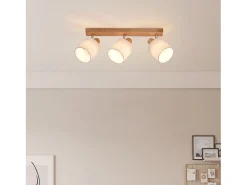 NETTLIFE 3 Focos de Techo Moderno de Pared de Madera Giratorio 350° E14 MAX.25W Lámpara para Salón Dormitorio (Sin Bombilla)