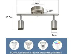 NETTLIFE 2 focos de techo de pasillo modernos GU10 orientables 330° en acero inoxidable para salón dormitorio (sin bombilla)