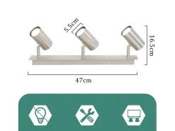 NETTLIFE 3 Focos de Techo GU10 de Níquel Giratorios 330° para Sala de Estar Dormitorio Oficina Foco de Pared Moderno Lámpara de Pasillo