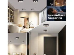 NETTLIFE 2 Focos de Techo de Superficie Negros con Luz Moderna Regulable en Blanco Cálido 2x5W GX53 Cuadrado Plano para Cocina Salón Comedor