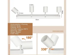NETTLIFE 4 Focos de Techo GU10 de diseño moderno Orientables en color blanco para salón pasillo dormitorio comedor cocina