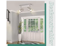 NETTLIFE 2 Focos de techo GU10 orientables 330° níquel para interior Foco de pared moderno para dormitorio salón sin bombilla