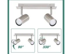 NETTLIFE 2 Focos de techo GU10 orientables 330° níquel para interior Foco de pared moderno para dormitorio salón sin bombilla