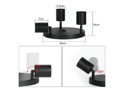 NETTLIFE 3 Focos GU10 Giratorio 350° Máx.25 W Lámpara de Techo Negra Lámpara de Techo de Tela Moderna Vintage para Salón, Dormitorio, , Pasillo