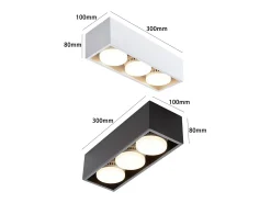 NETTLIFE 3 Focos LED de Superficie cuadrados negros regulables blanco cálido 3x5W GX53 para cocina salón dormitorio pasillo