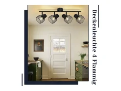 NETTLIFE 4 Focos Max.25W Techo de Metal Negro 4 Bombillas Giratorias 330° LED E27 Interior para Comedor Cocina Dormitorio Infantil