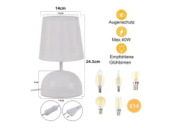 NETTLIFE - Juego de 2 lámparas de noche con cable, luz de noche de tela blanca, diseño moderno para dormitorio