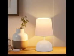 NETTLIFE - Juego de 2 lámparas de noche con cable, luz de noche de tela blanca, diseño moderno para dormitorio