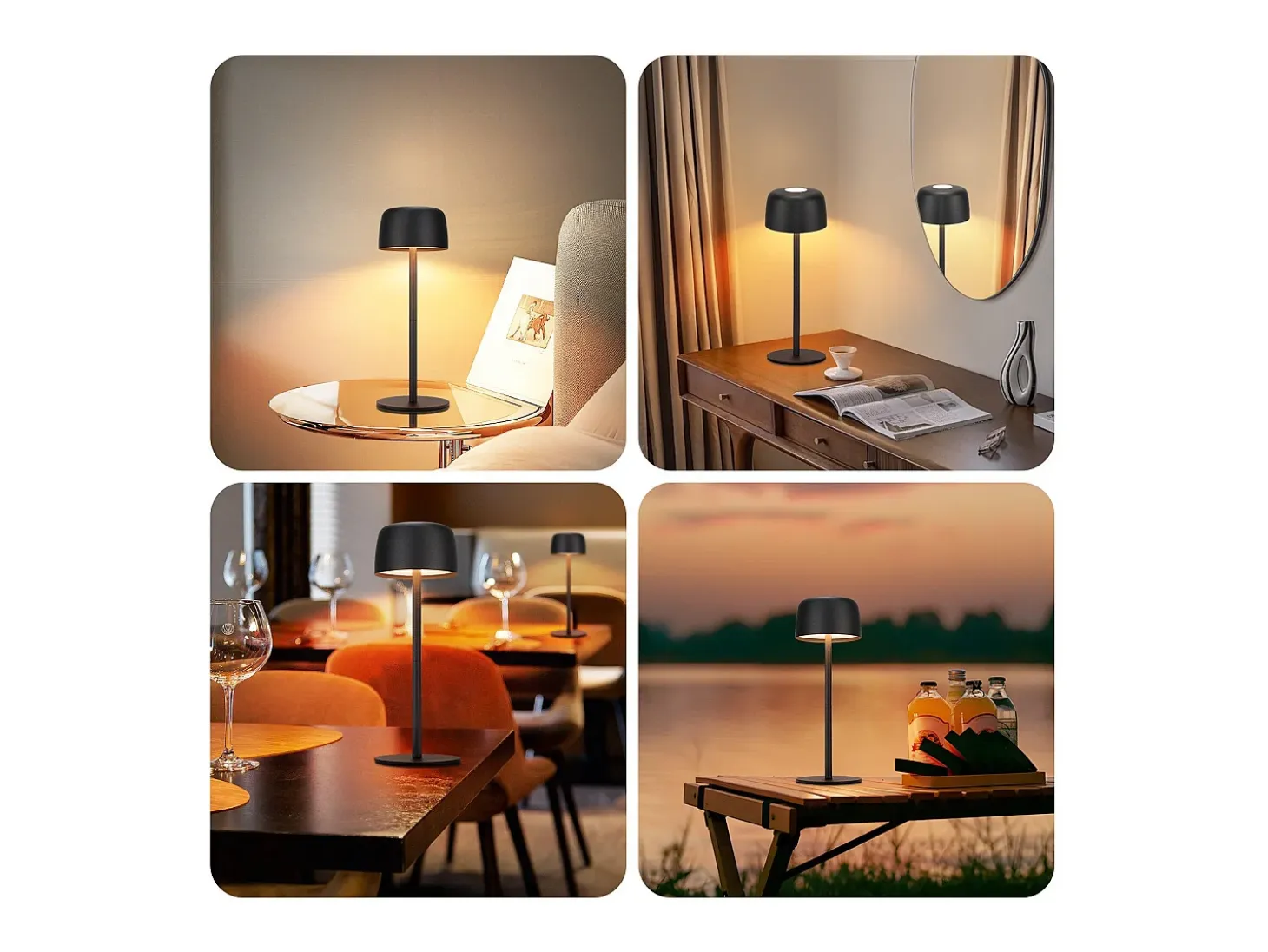 NETTLIFE - Lámpara de mesa LED inalámbrica (2 unidades), atenuación continua y batería