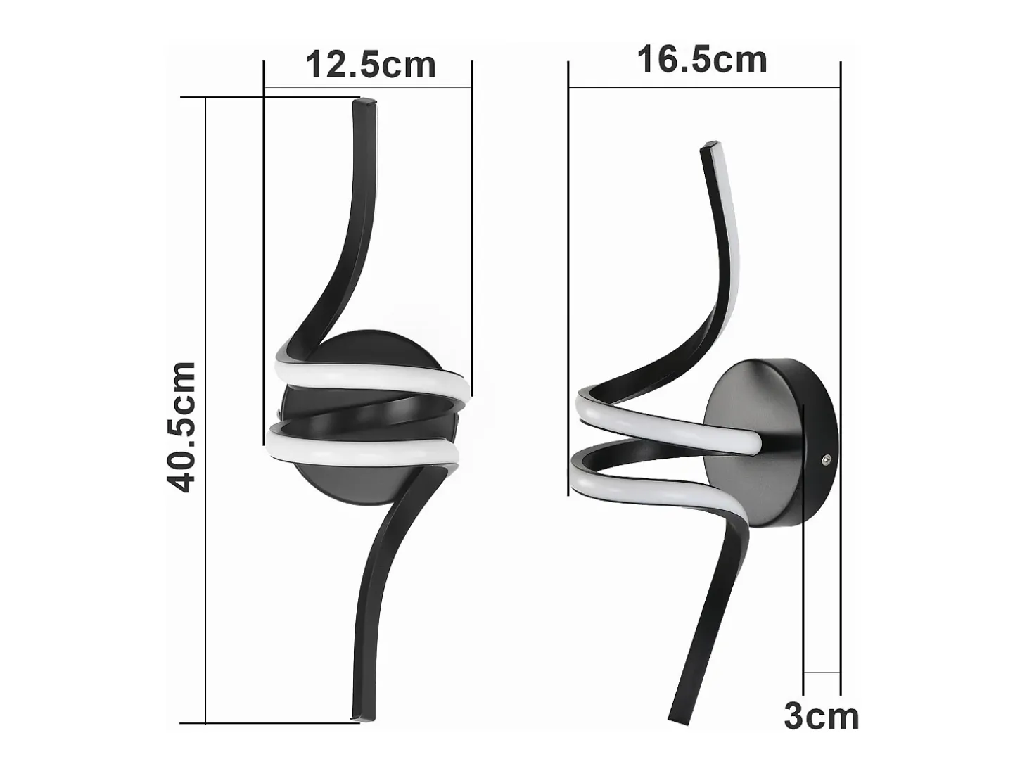 NETTLIFE - Lámpara de pared LED para interiores, moderna, color negro, 7 W, luz blanca cálida de 3000 K
