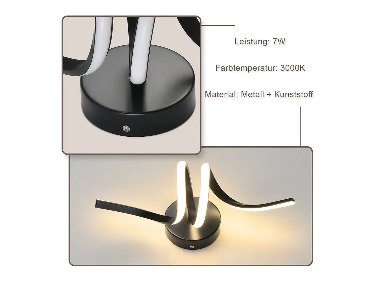 NETTLIFE - Lámpara de pared LED para interiores, moderna, color negro, 7 W, luz blanca cálida de 3000 K