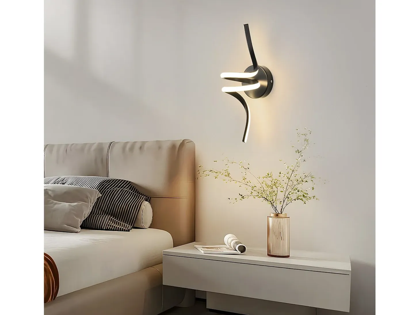NETTLIFE - Lámpara de pared LED para interiores, moderna, color negro, 7 W, luz blanca cálida de 3000 K
