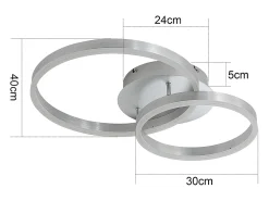 NETTLIFE - Lámpara de techo LED moderna regulable de 2 anillos de metal y acrílico con mando a distancia, color plata, 59 cm, para salón