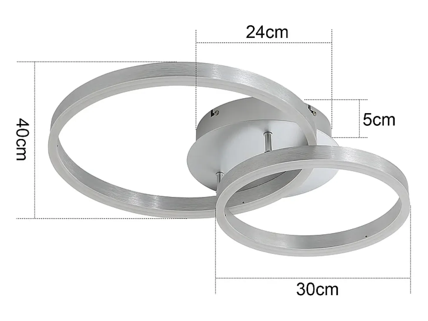 NETTLIFE - Lámpara de techo LED moderna regulable de 2 anillos de metal y acrílico con mando a distancia, color plata, 59 cm, para salón
