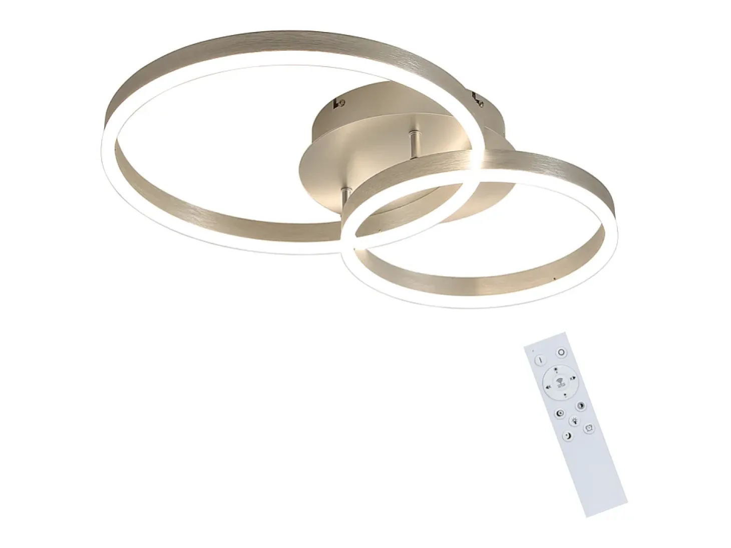 NETTLIFE - Lámpara de techo LED moderna regulable de 2 anillos de metal y acrílico con mando a distancia, color plata, 59 cm, para salón