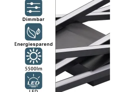 NETTLIFE - Lámpara de techo LED regulable negra de 45 W para salón, oficina y habitación infantil