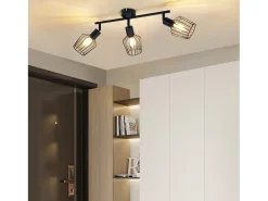 NETTLIFE 3 lámparas de techo E14 - Metal, iluminación industrial giratoria hasta 350°, lámpara de pared para el pasillo y la sala de estar, negro.
