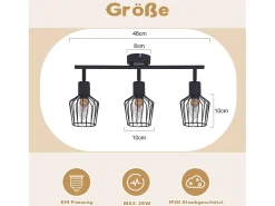 NETTLIFE 3 lámparas de techo E14 - Metal, iluminación industrial giratoria hasta 350°, lámpara de pared para el pasillo y la sala de estar, negro.