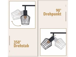 NETTLIFE 3 lámparas de techo E14 - Metal, iluminación industrial giratoria hasta 350°, lámpara de pared para el pasillo y la sala de estar, negro.