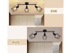NETTLIFE 3 lámparas de techo E14 - Metal, iluminación industrial giratoria hasta 350°, lámpara de pared para el pasillo y la sala de estar, negro.
