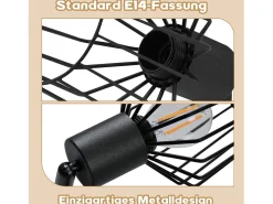 NETTLIFE 3 lámparas de techo E14 - Metal, iluminación industrial giratoria hasta 350°, lámpara de pared para el pasillo y la sala de estar, negro.
