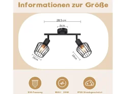NETTLIFE 2 luces de techo E14 - metálica, luz de corredor industrial giratoria con una rotación de 350°, lámpara de pared para corredor y salón, color negro.