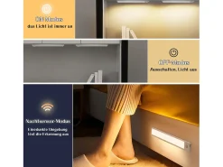 NETTLIFE - Luz LED para debajo del gabinete con sensor de movimiento, recargable por USB, 1500 mAh, para pasillo y armario