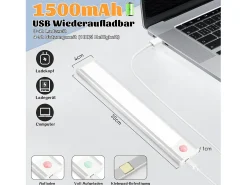 NETTLIFE - Luz LED para debajo del gabinete con sensor de movimiento, recargable por USB, 1500 mAh, para pasillo y armario