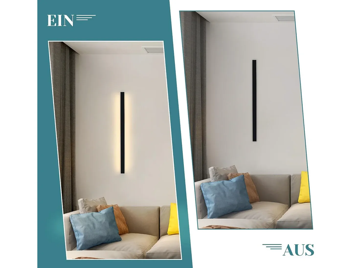 NETTLIFE - Pack de 2 apliques de pared LED modernos para interiores, 60 cm, 21 W, para pasillo, arriba y abajo, color negro