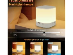 NETTLIFE - Pack de 2 lámparas de mesa LED con 3 temperaturas de color, lámpara de noche, batería de 3600 mAh, carga USB